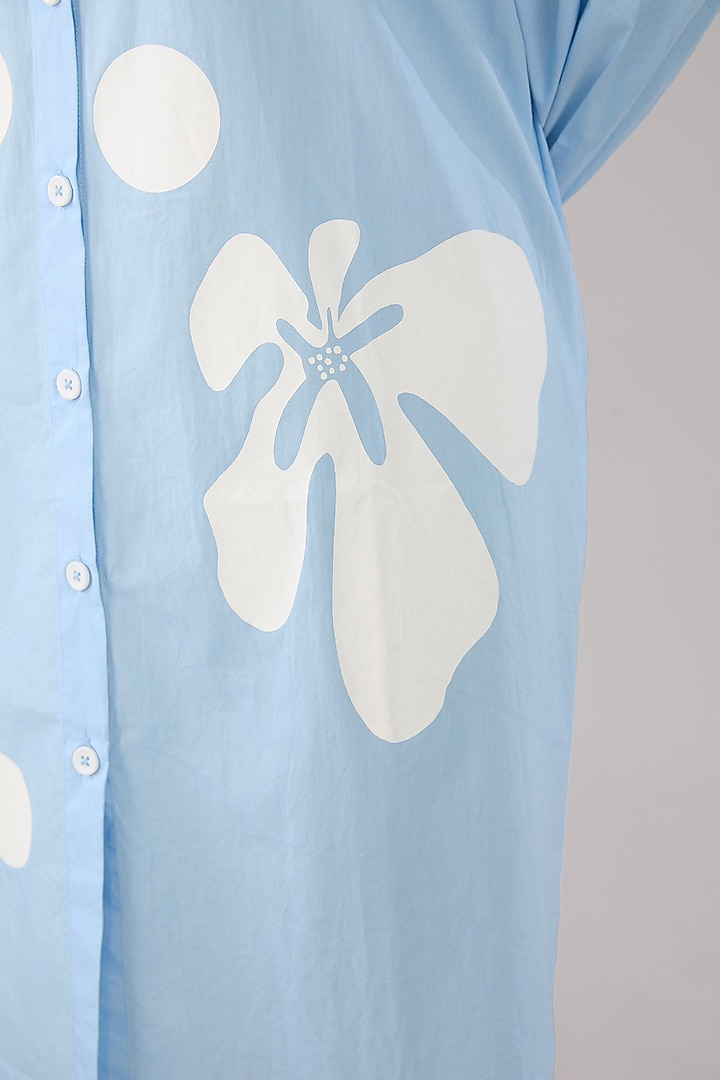 Blue Cotton Poplin Floral & Abstract Printed Summer Shirt Dress by Nakateki at Pernia's Pop Up Shop