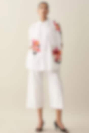 White Cotton Poplin Floral Embellished Co-Ord Set by Nakateki at Pernia's Pop Up Shop