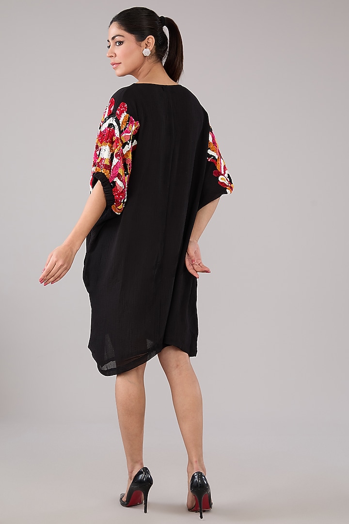 Black Chiffon Abstract Embellished Vacation Dress by Nakateki at Pernia's Pop Up Shop