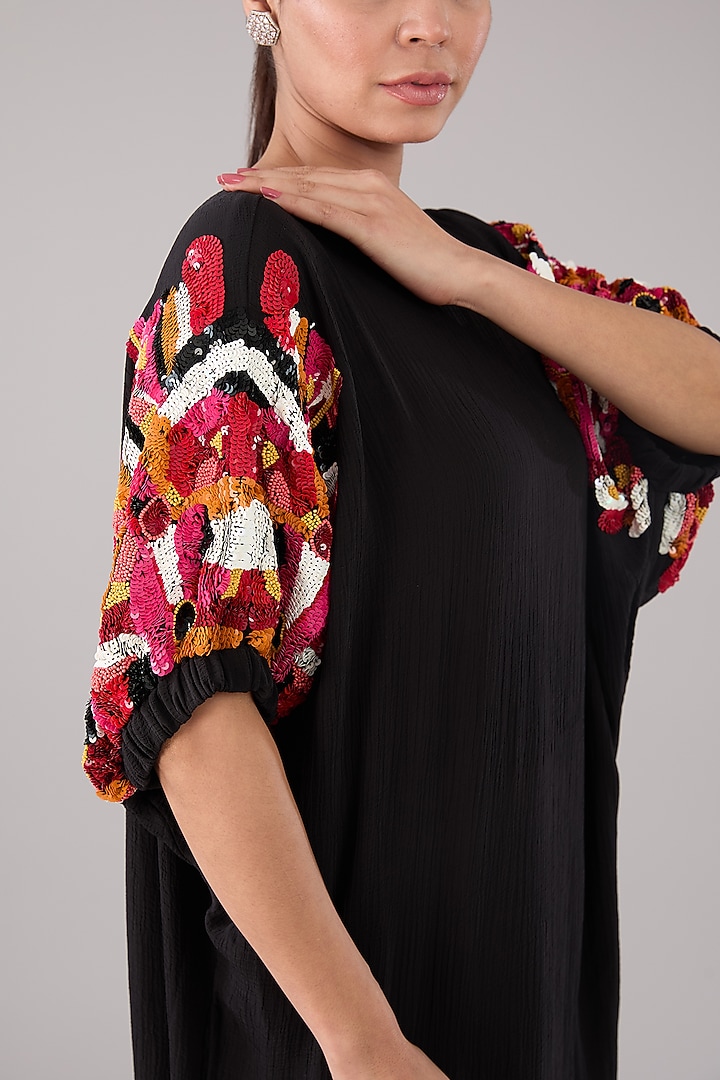 Black Chiffon Abstract Embellished Vacation Dress by Nakateki at Pernia's Pop Up Shop