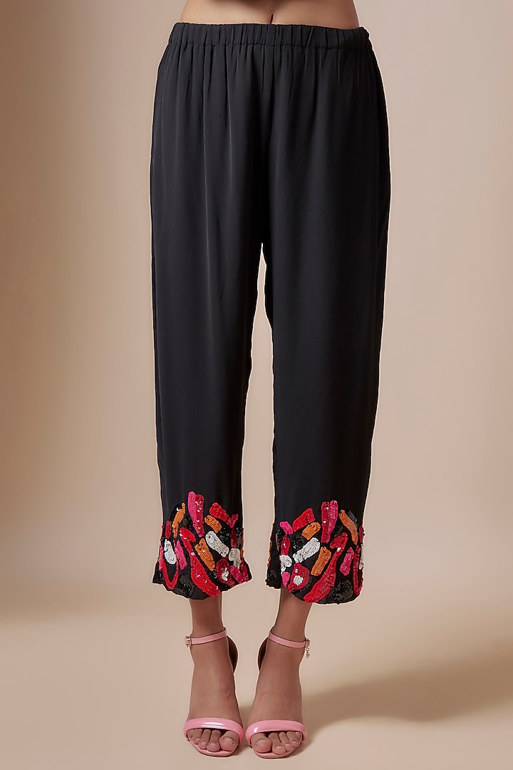 Black Chiffon Abstract Embellished Co-Ord Set by Nakateki at Pernia's Pop Up Shop