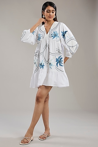 White Cotton Poplin Patchwork A-Line Dress by Nakateki