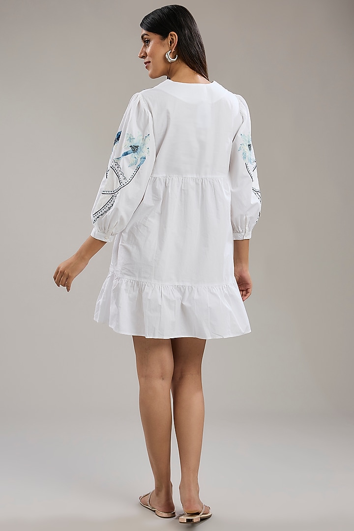White Cotton Poplin Patchwork A-Line Vacation Dress by Nakateki at Pernia's Pop Up Shop
