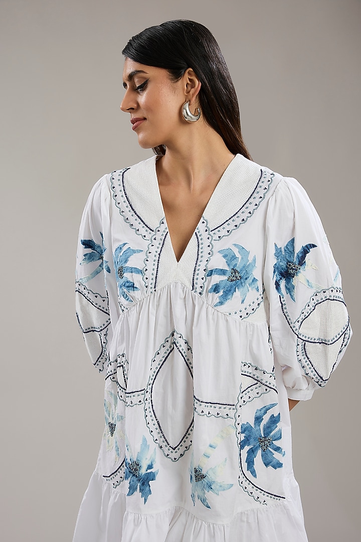 White Cotton Poplin Patchwork A-Line Vacation Dress by Nakateki at Pernia's Pop Up Shop