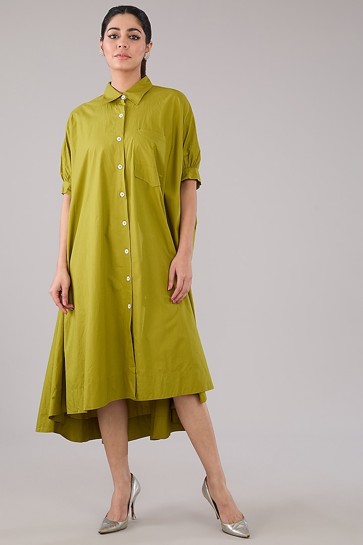 Green Cotton Flared Midi Dress by Nakateki