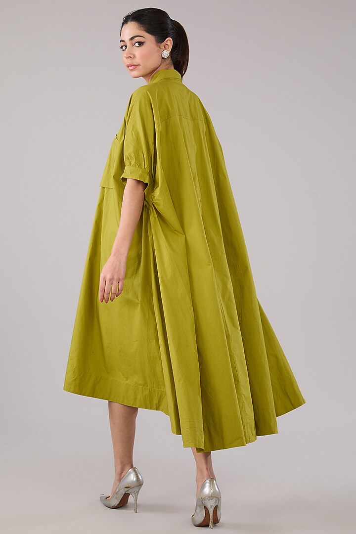 Green Cotton Flared Midi Summer Dress by Nakateki at Pernia's Pop Up Shop
