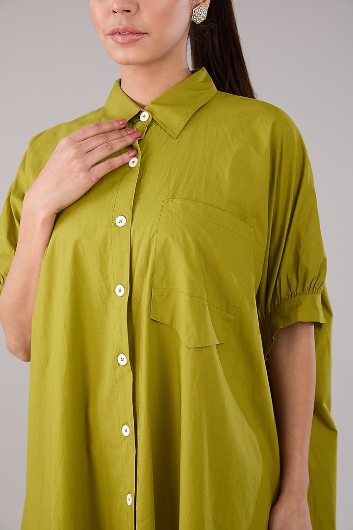 Green Cotton Flared Midi Summer Dress by Nakateki at Pernia's Pop Up Shop