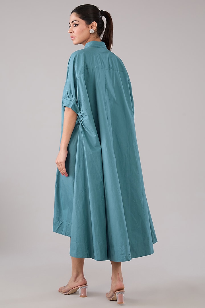 Blue Cotton Flared Midi Summer Dress by Nakateki at Pernia's Pop Up Shop