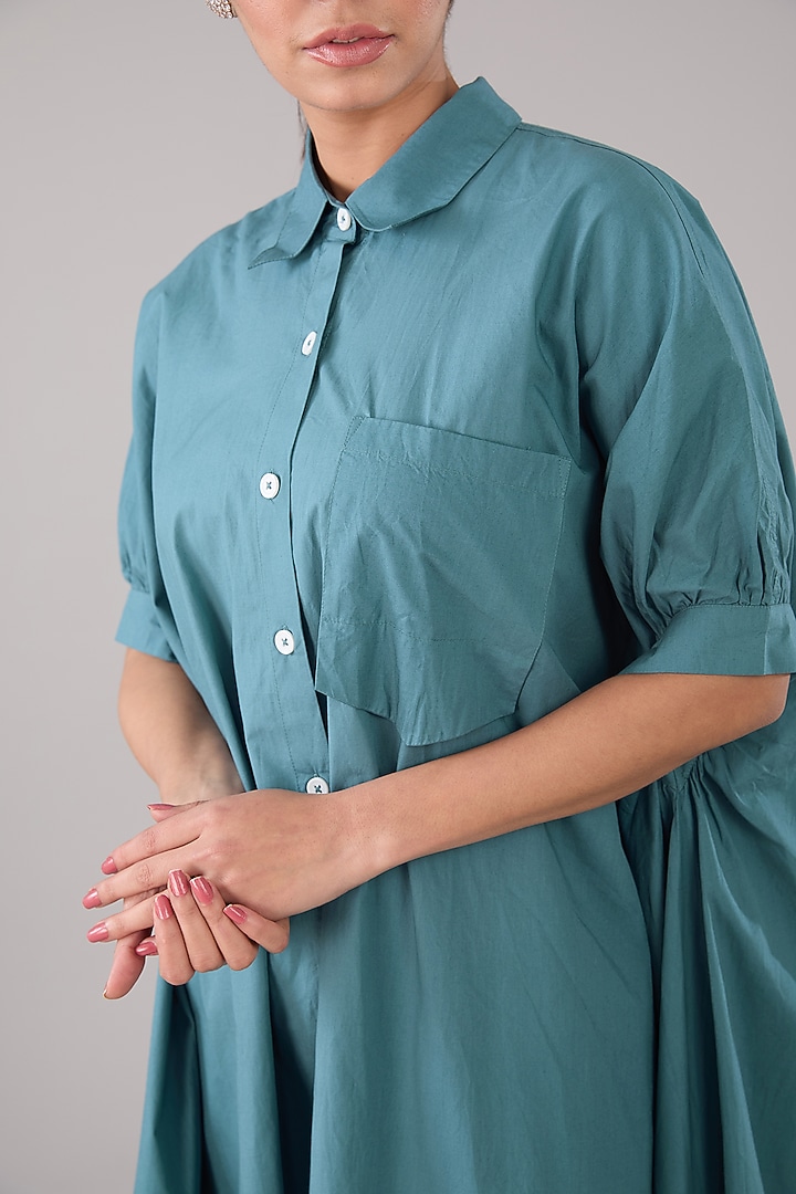 Blue Cotton Flared Midi Summer Dress by Nakateki at Pernia's Pop Up Shop