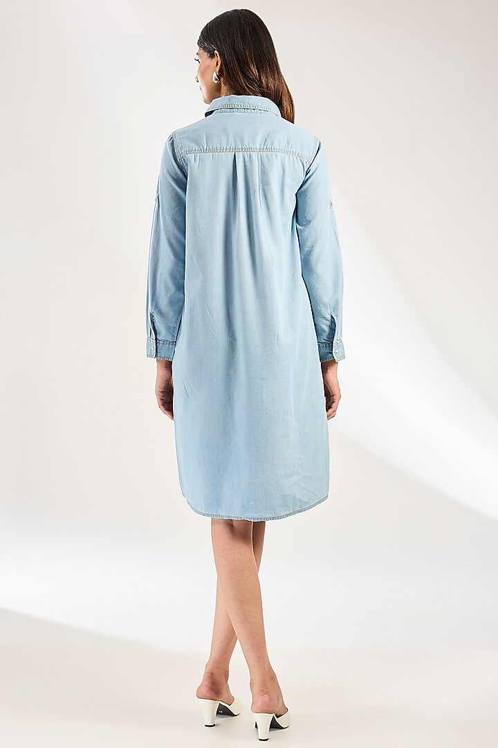 Blue Cotton Poplin Embellished Shirt Vacation Dress by Nakateki at Pernia's Pop Up Shop