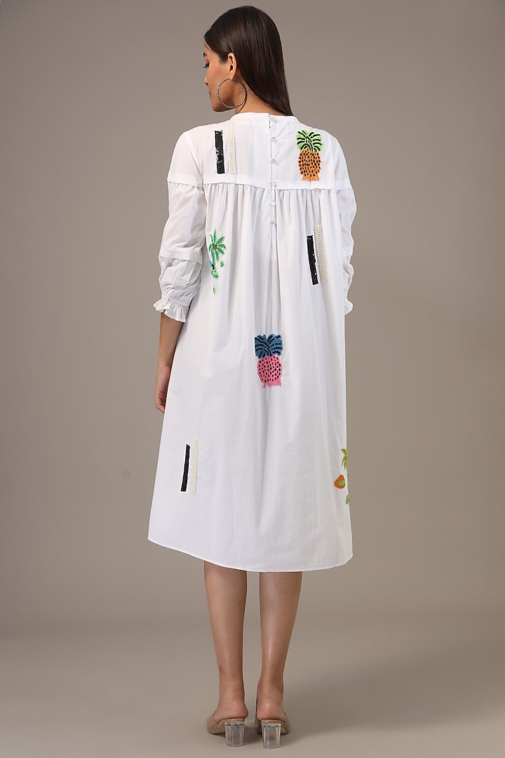 White Cotton Poplin Hand Work Midi Vacation Dress by Nakateki at Pernia's Pop Up Shop
