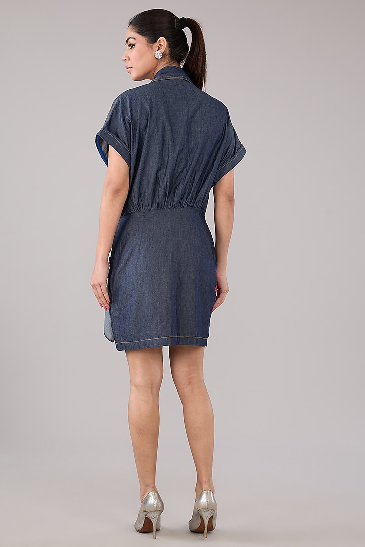 Indigo Blue Denim & Cotton Applique Floral Embellished Mini Summer Dress by Nakateki at Pernia's Pop Up Shop