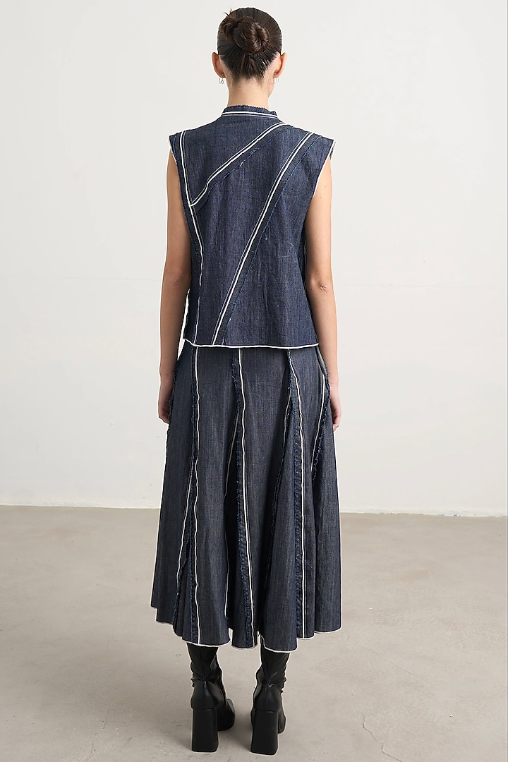 Blue Denim Chainstitch Tiered Skirt by Nakateki at Pernia's Pop Up Shop
