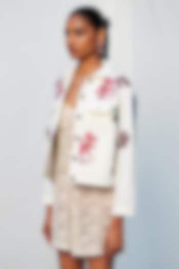 Off-White Cotton Abstract Floral Embellished Jacket by Nakateki at Pernia's Pop Up Shop