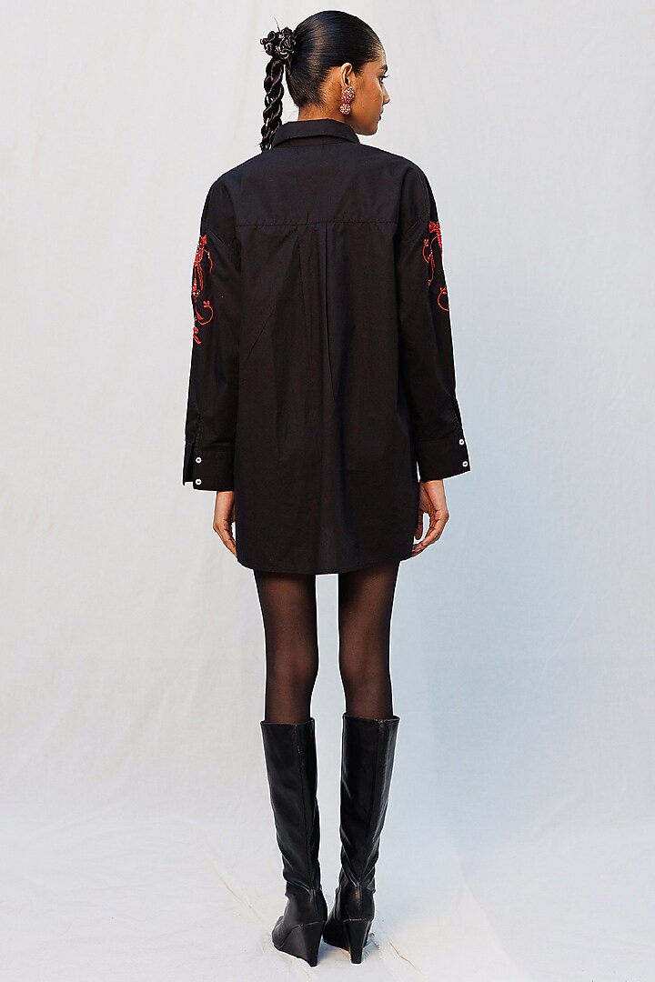 Black Poplin Metallic Embellished Shirt by Nakateki at Pernia's Pop Up Shop
