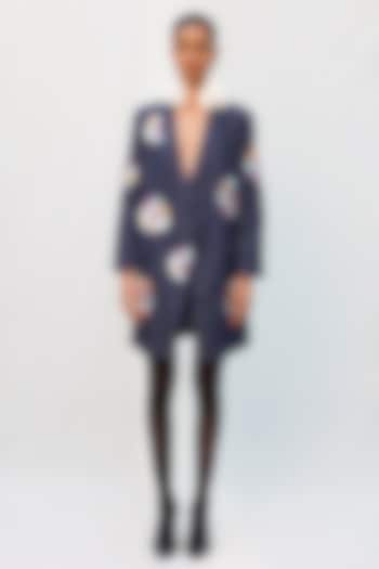 Blue Denim Elastane Floral Applique Embroidered Blazer Vacation Dress by Nakateki at Pernia's Pop Up Shop