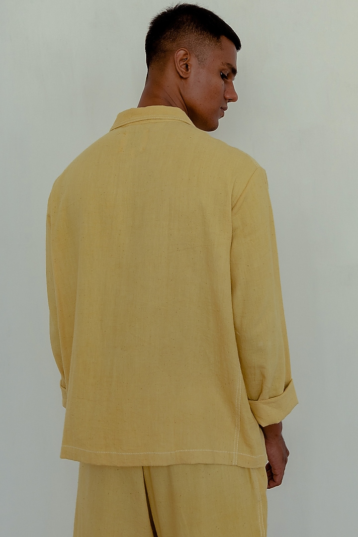 Marigold Yellow Organic Cotton Party Wear Shirt by Naushad Ali Men at Pernia's Pop Up Shop