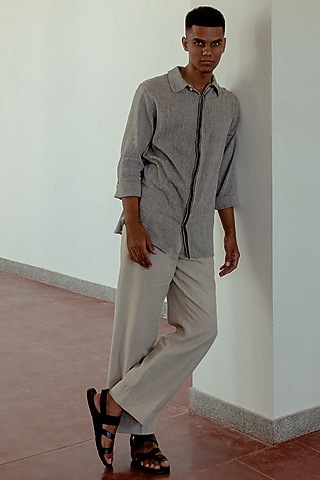 Grey Organic Cotton Shirt by Naushad Ali Men