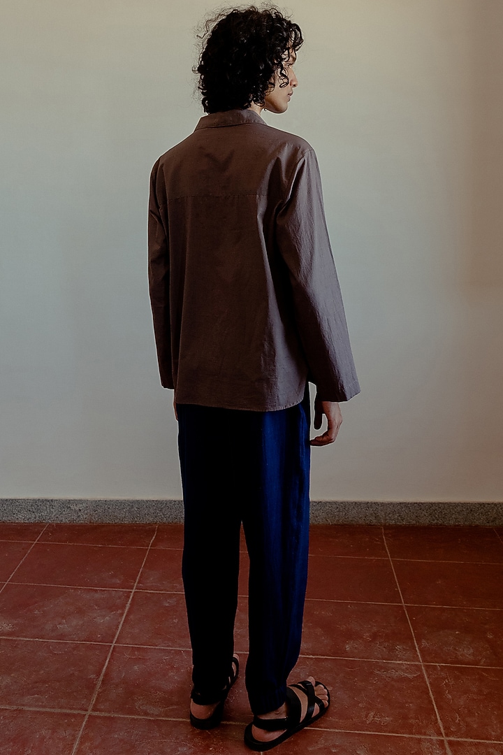 Pinecone Brown Organic Cotton Party Wear Shirt by Naushad Ali Men at Pernia's Pop Up Shop