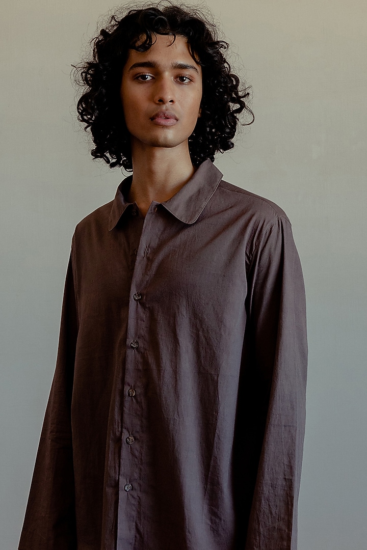 Pinecone Brown Organic Cotton Party Wear Shirt by Naushad Ali Men at Pernia's Pop Up Shop