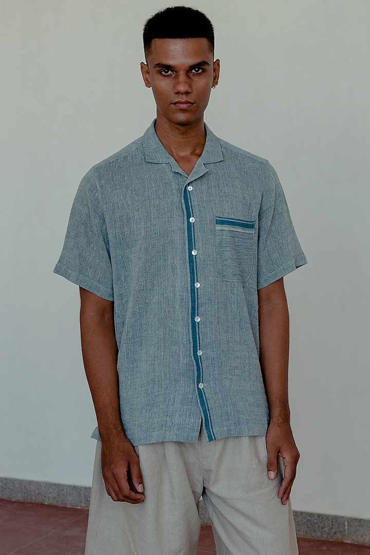 Light Indigo Organic Cotton Shirt by Naushad Ali Men