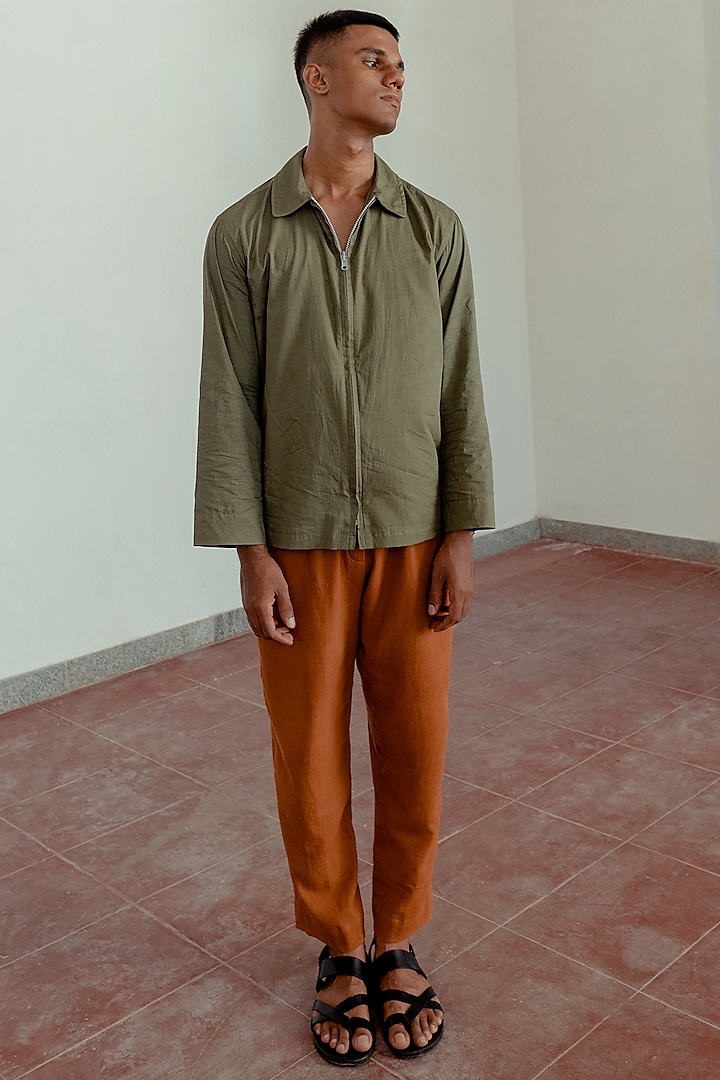 Dark Khaki Organic Cotton Shirt by Naushad Ali Men at Pernia's Pop Up Shop