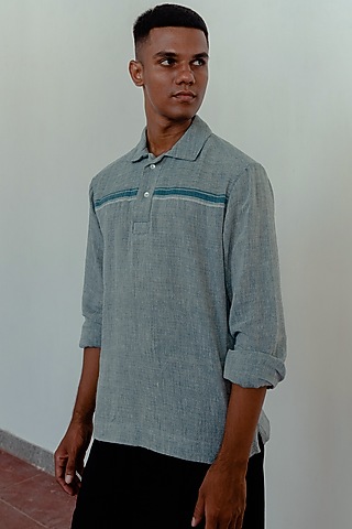 Light Indigo Hand-Dyed Shirt by Naushad Ali Men