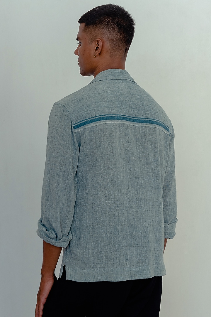 Light Indigo Hand-Dyed Party Wear Shirt by Naushad Ali Men at Pernia's Pop Up Shop