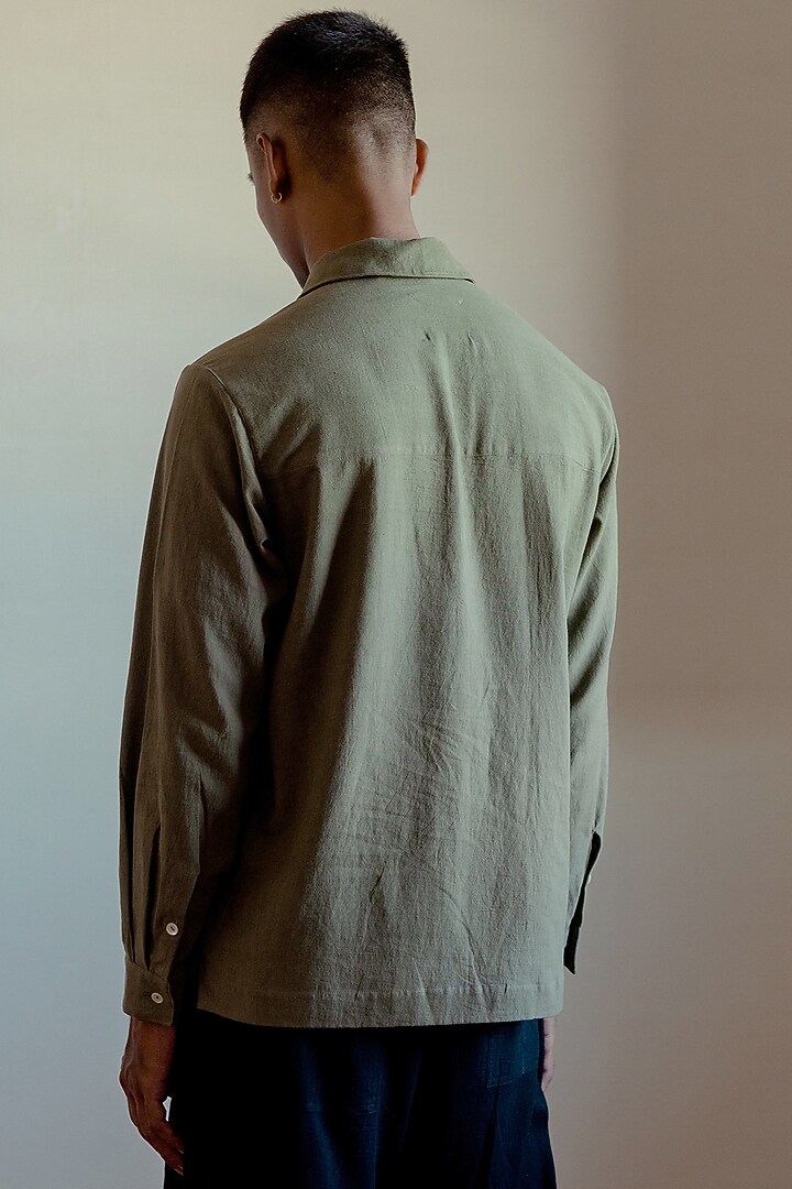 Dark Khaki Party Wear Shirt by Naushad Ali Men at Pernia's Pop Up Shop