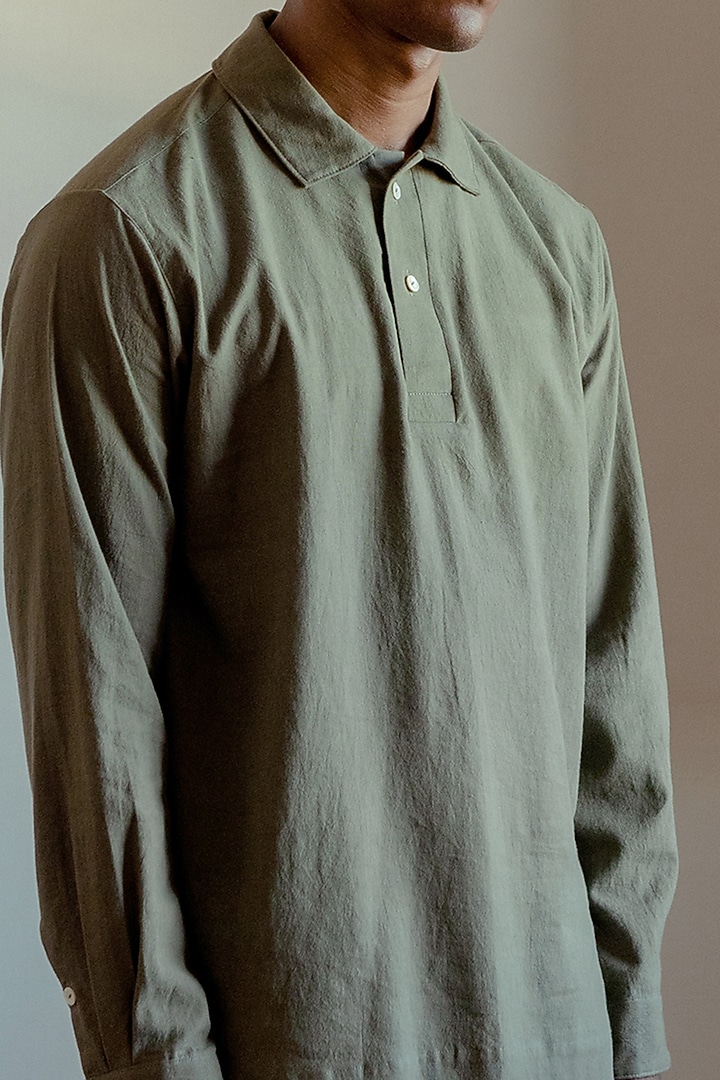 Dark Khaki Party Wear Shirt by Naushad Ali Men at Pernia's Pop Up Shop