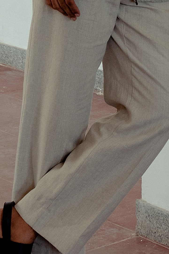 Pale Slate Grey Linen Trousers by Naushad Ali Men at Pernia's Pop Up Shop