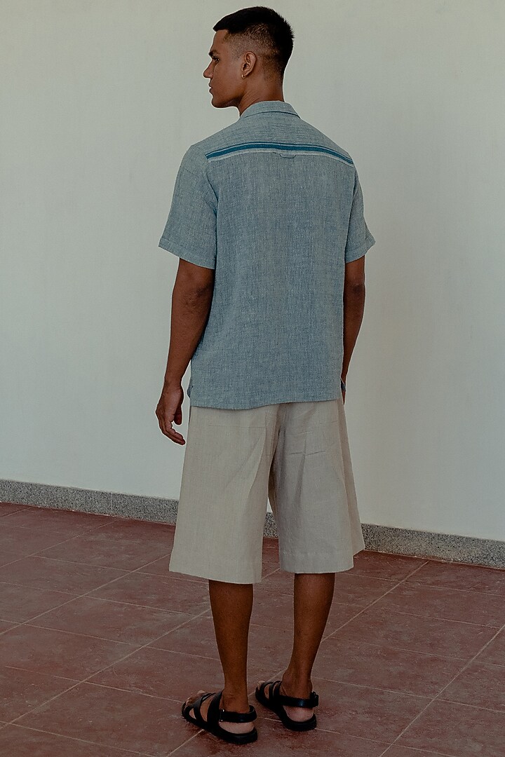 Pale Slate Grey Linen Shorts by Naushad Ali Men at Pernia's Pop Up Shop