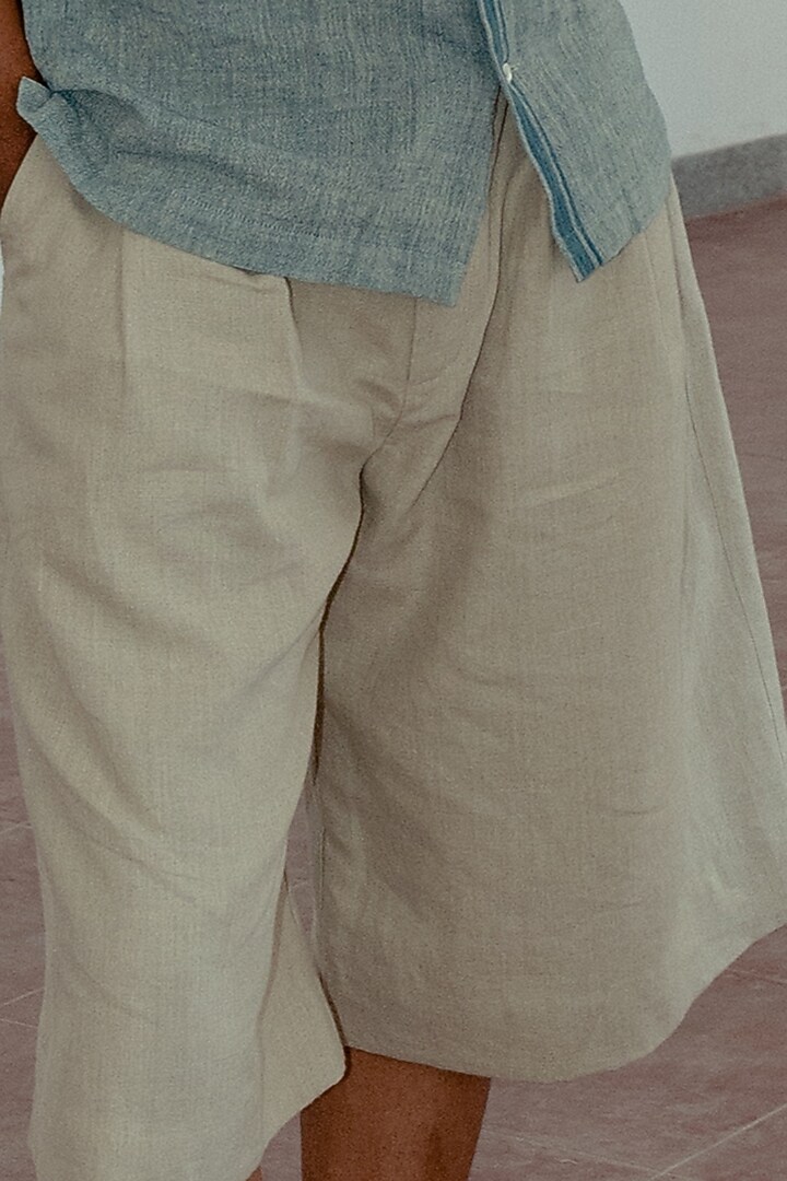 Pale Slate Grey Linen Shorts by Naushad Ali Men at Pernia's Pop Up Shop
