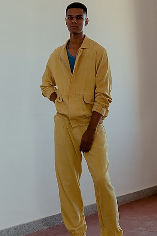 Marigold Yellow Hand-Dyed Joggers by Naushad Ali Men