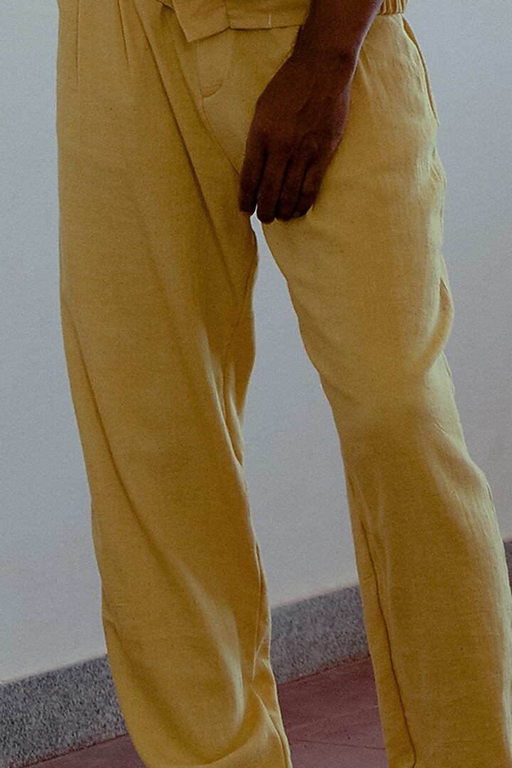 Marigold Yellow Hand-Dyed Joggers by Naushad Ali Men at Pernia's Pop Up Shop