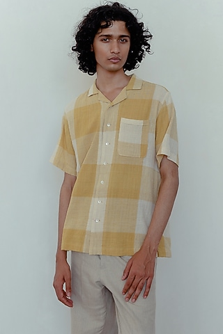 Kora & Marigold Yellow Hand-Dyed Shirt by Naushad Ali Men