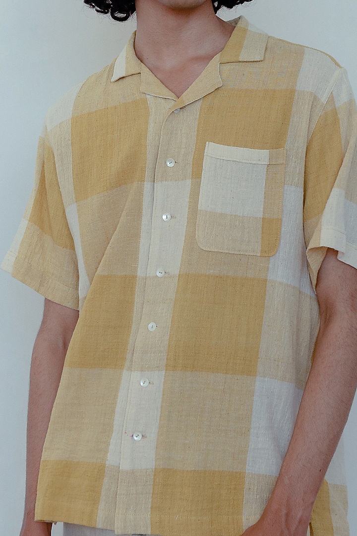 Kora & Marigold Yellow Hand-Dyed Party Wear Shirt by Naushad Ali Men at Pernia's Pop Up Shop