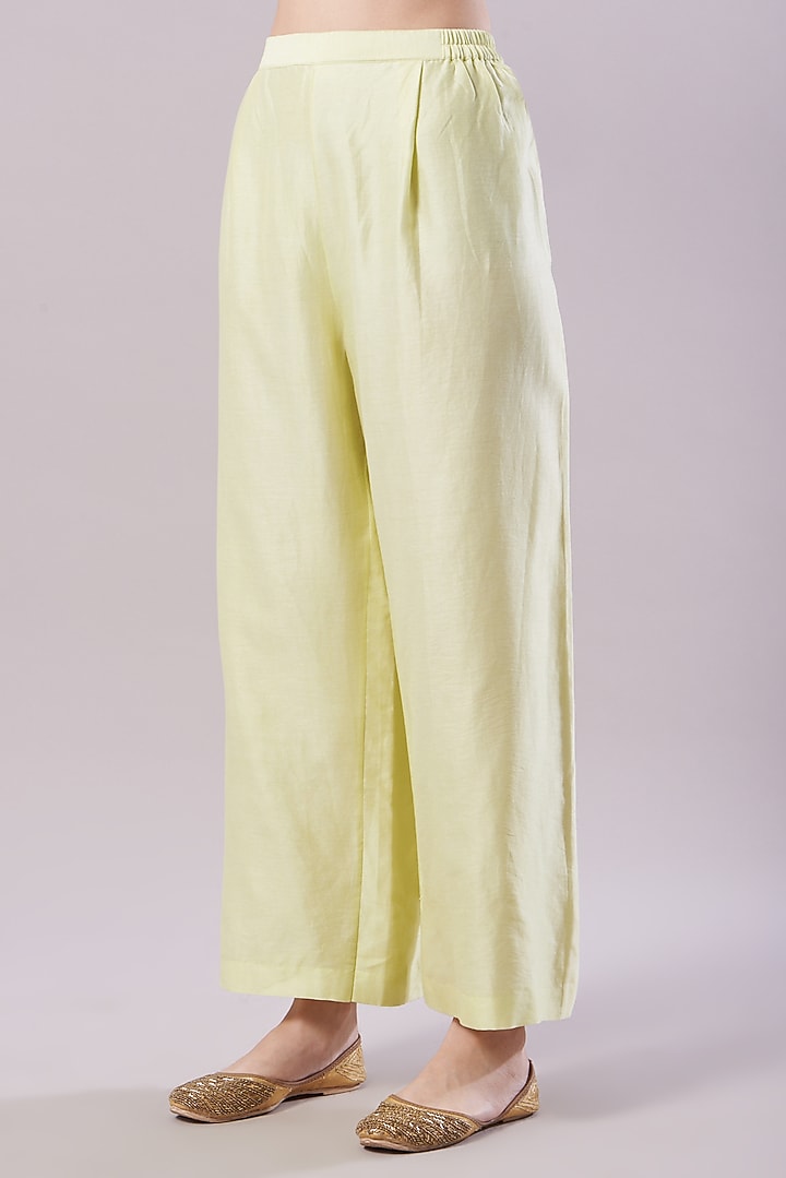 Yellow Chanderi Embroidered Kurta Set by NAMEH BY AMREEN at Pernia's Pop Up Shop