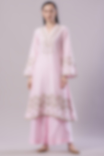 Blush Pink Embroidered A-line Kurta by NAMEH BY AMREEN