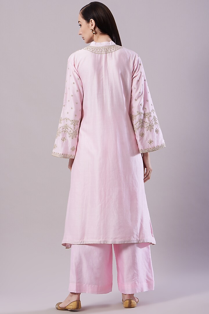 Blush Pink Embroidered A-line Kurta by NAMEH BY AMREEN at Pernia's Pop Up Shop