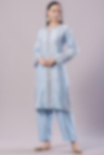 Ocean Blue Embroidered Kurta Set by NAMEH BY AMREEN