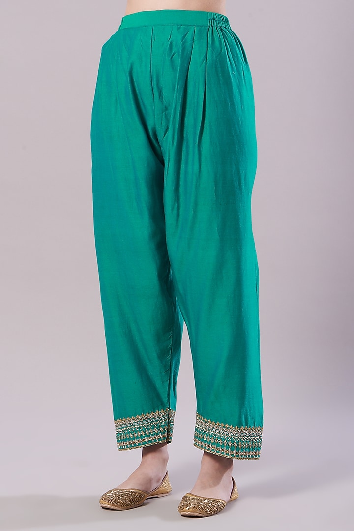 Sea Green Embroidered Bandhani Kurta Set by NAMEH BY AMREEN at Pernia's Pop Up Shop