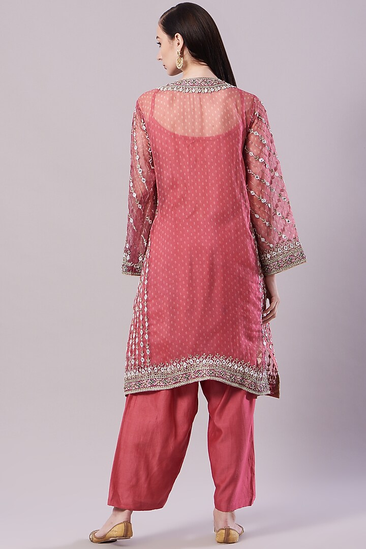 Pink Embroidered Bandhani Kurta Set by NAMEH BY AMREEN at Pernia's Pop Up Shop