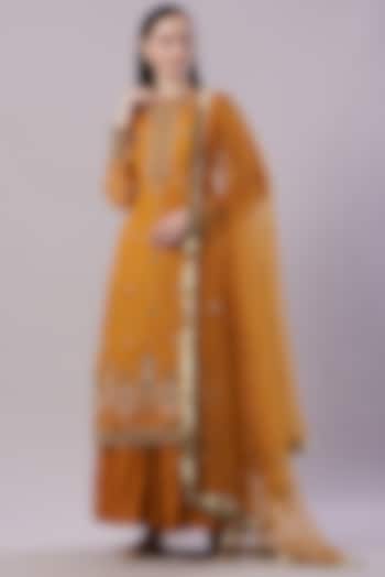 Yellow Chanderi Sharara Set by NAMEH BY AMREEN