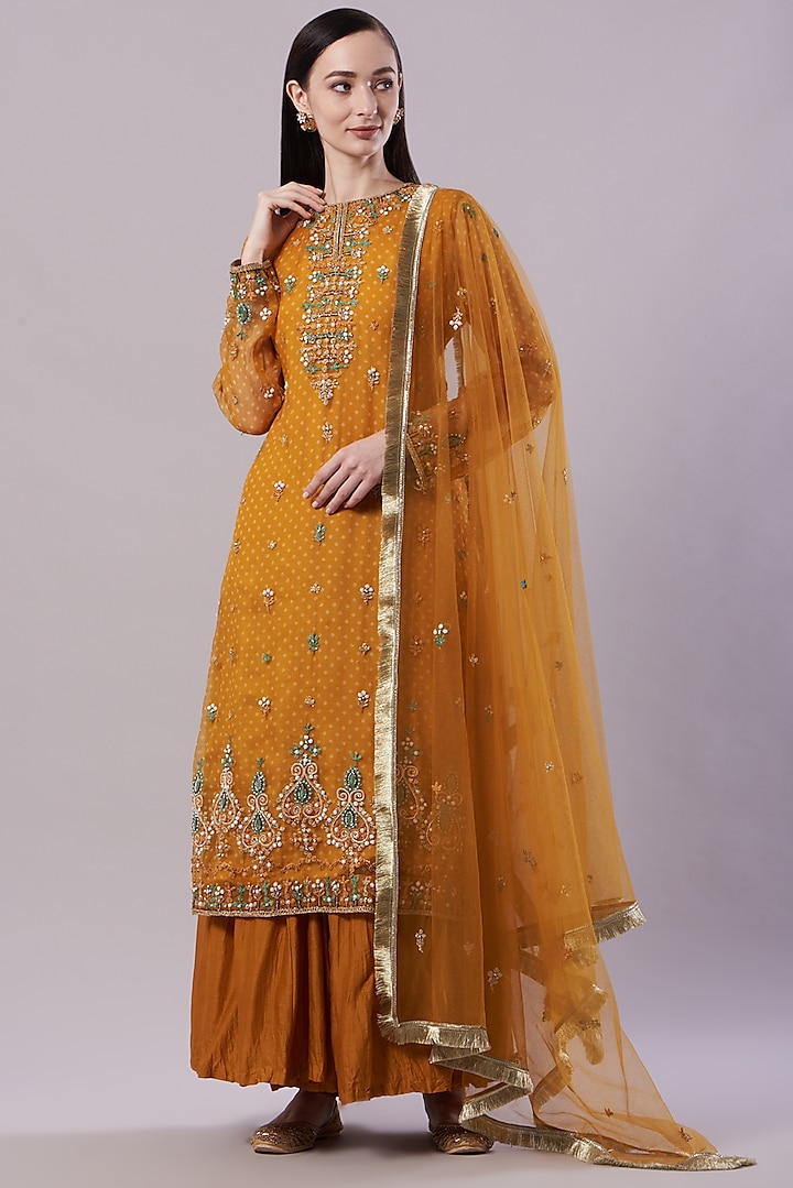 Yellow Chanderi Sharara Set by NAMEH BY AMREEN