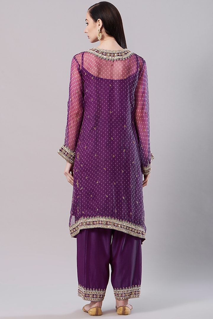 Purple Embroidered Bandhani Kurta Set by NAMEH BY AMREEN at Pernia's Pop Up Shop