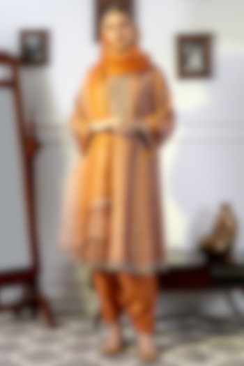 Orange Embroidered Choga Anarkali Set by NAMEH BY AMREEN