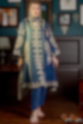 Blue Embroidered Choga Anarkali Set by NAMEH BY AMREEN