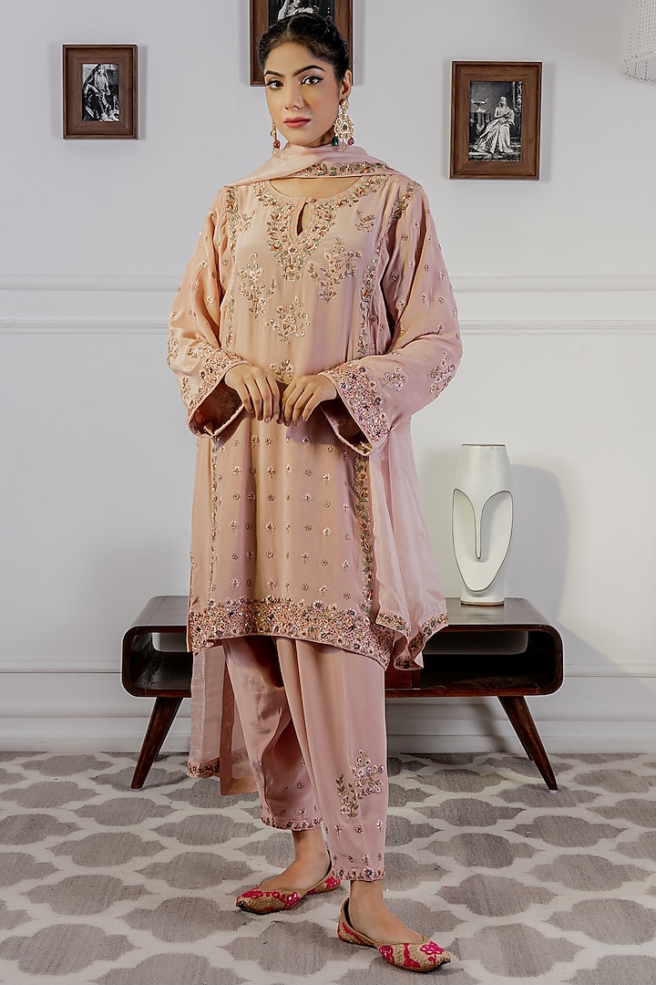 English Rose Embroidered Choga Kurta Set by NAMEH BY AMREEN
