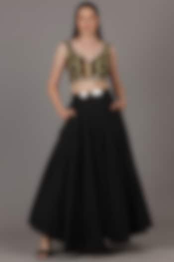 Black Taffeta Silk Skirt Set by Namah By Parul Mongia